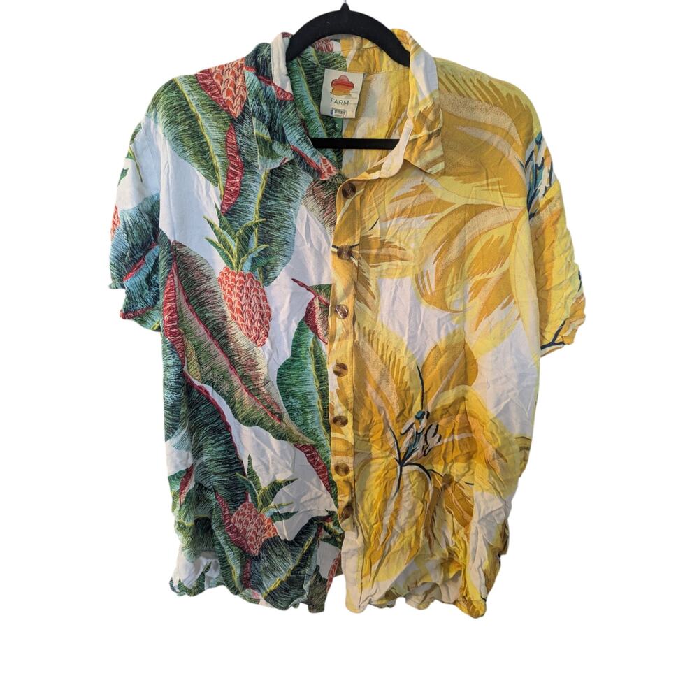 Farm Rio Split Tropical Print Button-Down Shirt – Size XL